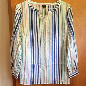 Talbots White and Blue 3/4 Sleeve Relaxed Blouse